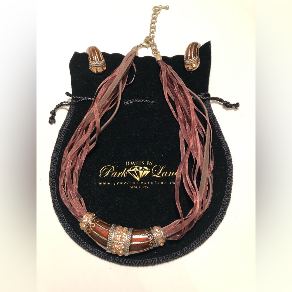 Park Lane Ribbon Necklace and Earrings w/Topaz Swarovski Crystals